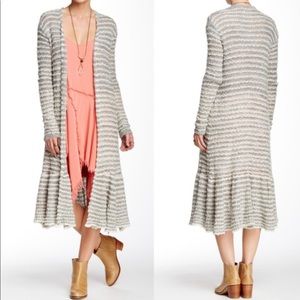 Free People Grey Stripe long Duster Cardigan